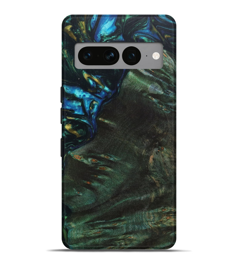 Pixel 7 Pro Wood+Resin Live Edge Phone Case - Kara (Teal & Gold, 637711)