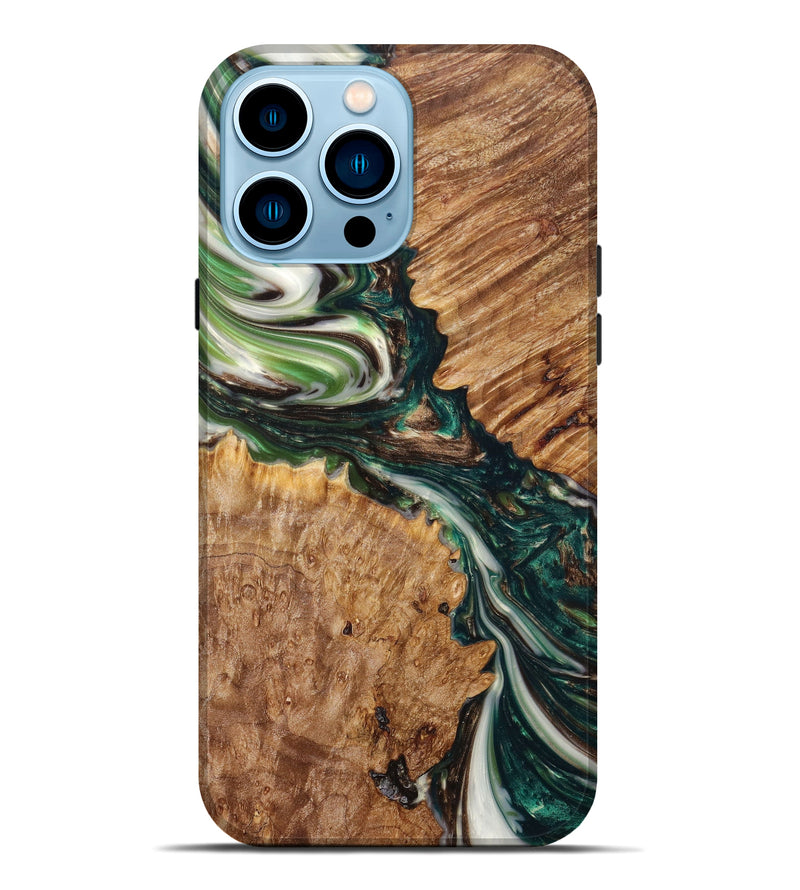 iPhone 14 Pro Max Wood+Resin Live Edge Phone Case - Lucile (Green, 630443)