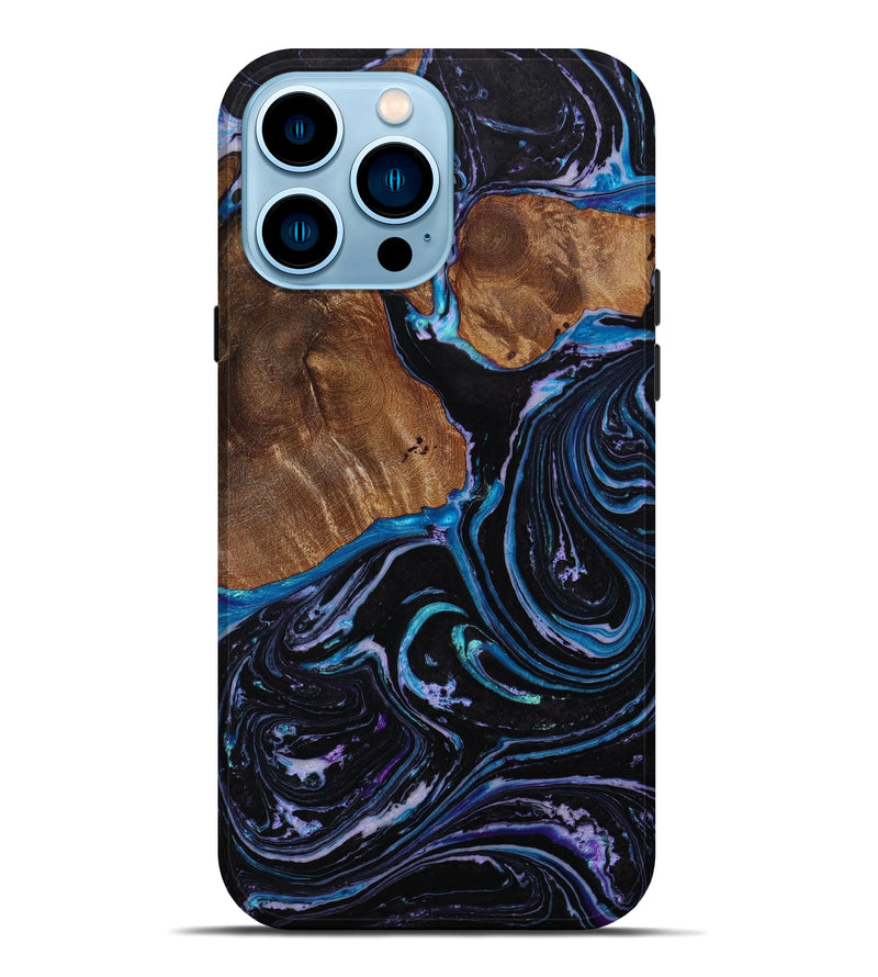 iPhone 14 Pro Max Wood+Resin Live Edge Phone Case - Pat (Blue, 645006)