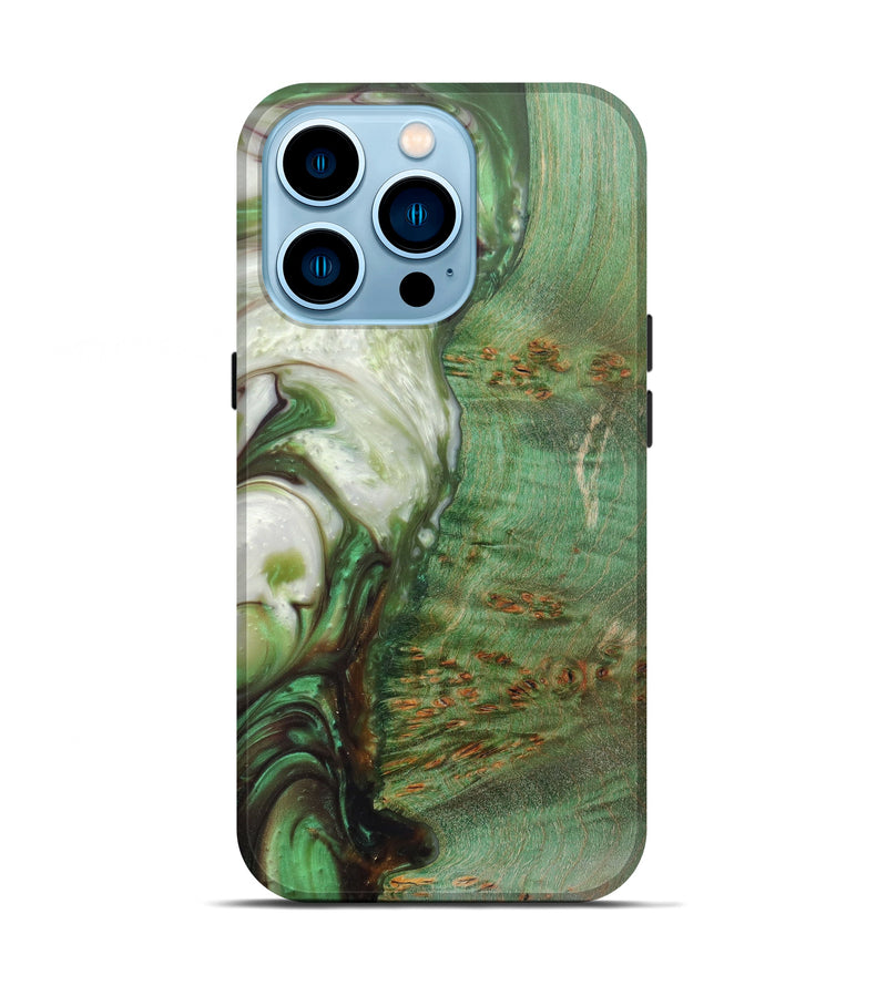 iPhone 14 Pro Wood+Resin Live Edge Phone Case - Murial (Dark Green, 600526)
