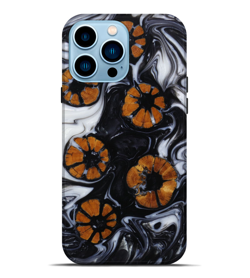iPhone 14 Pro Max Wood+Resin Live Edge Phone Case - Valerie (Black & White, 612943)