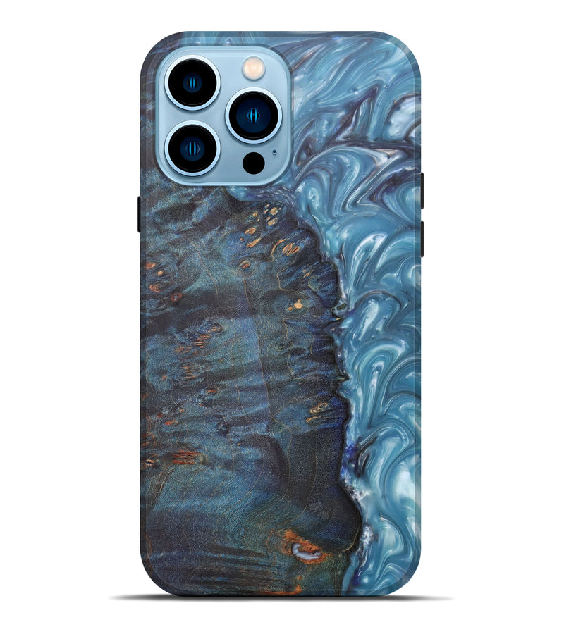 iPhone 14 Pro Max Wood+Resin Live Edge Phone Case - Chandal (Light Blue, 605187)