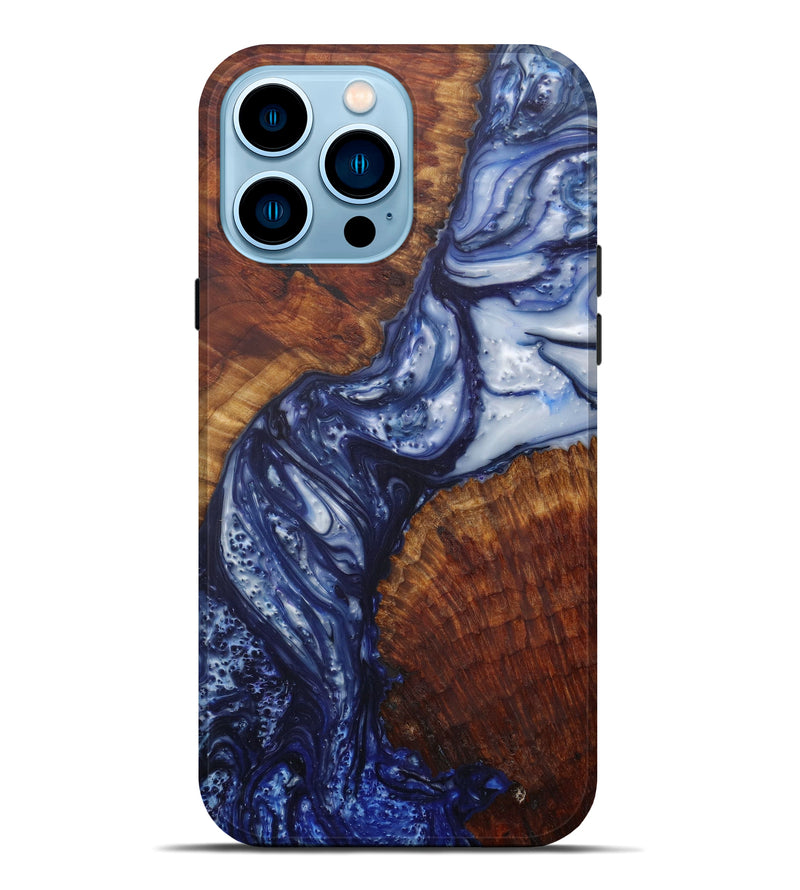 iPhone 14 Pro Max Wood+Resin Live Edge Phone Case - Janetta (Dark Blue, 588027)