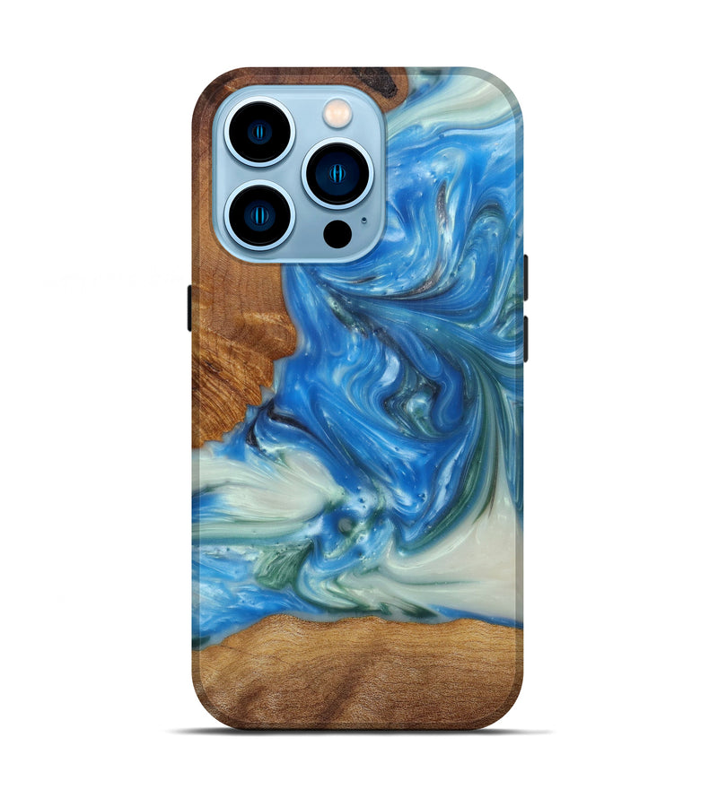iPhone 14 Pro Wood+Resin Live Edge Phone Case - Theodor (Light Blue, 595977)