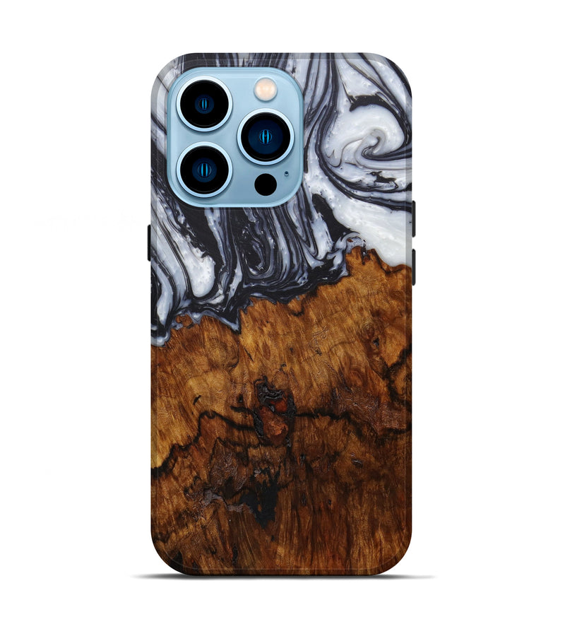 iPhone 14 Pro Wood+Resin Live Edge Phone Case - Maryjane (Black & White, 586766)