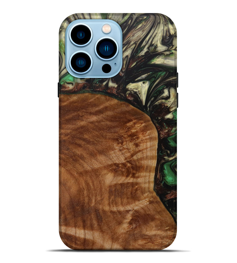 iPhone 14 Pro Max Wood+Resin Live Edge Phone Case - Britney (Dark Green, 619495)