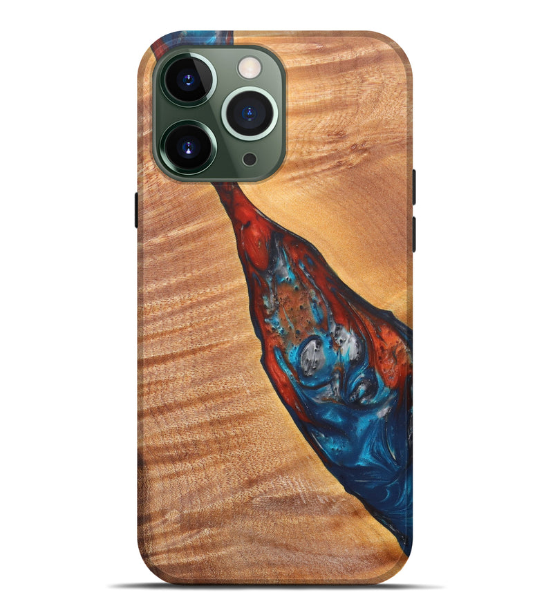 iPhone 13 Pro Max Wood+Resin Live Edge Phone Case - Deonne (Light Blue, 608587)