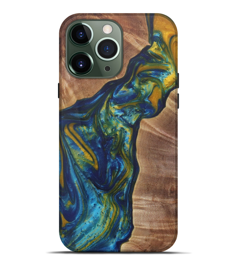 iPhone 13 Pro Max Wood+Resin Live Edge Phone Case - Karna (Teal & Gold, 577468)