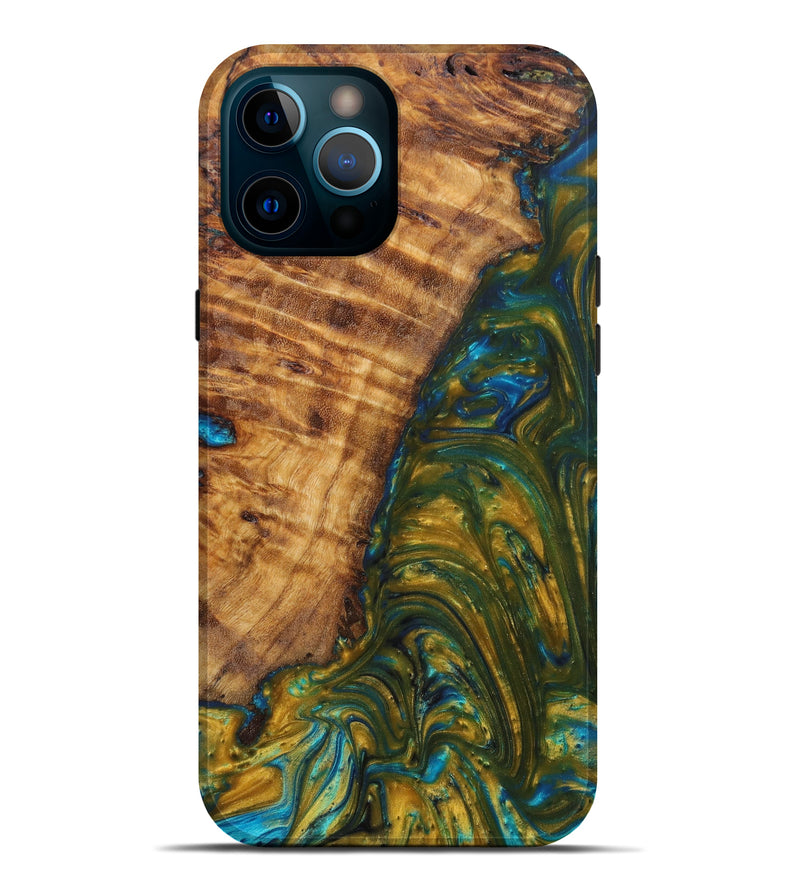 iPhone 12 Pro Max Wood+Resin Live Edge Phone Case - Betty (Teal & Gold, 621633)