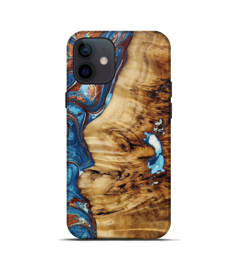 iPhone 12 mini Wood+Resin Live Edge Phone Case - Troy (Teal & Gold, 647810)