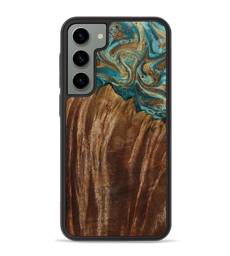 Galaxy S23 Plus Wood+Resin Phone Case - Tina (Teal & Gold, 643830)