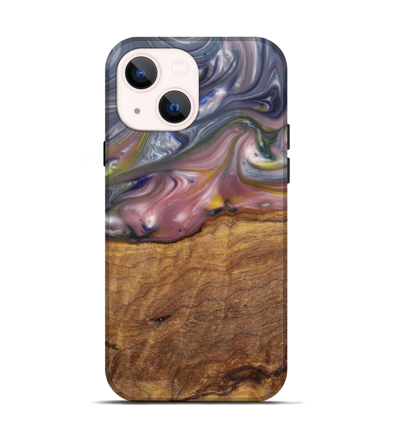 iPhone 14 Wood+Resin Live Edge Phone Case - Ginny (Light Blue, 599134)