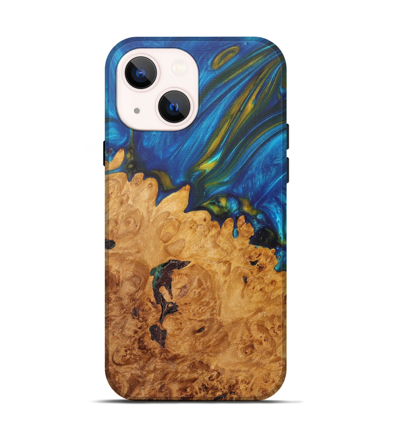 iPhone 13 Wood+Resin Live Edge Phone Case - Addelyn (Teal & Gold, 616893)