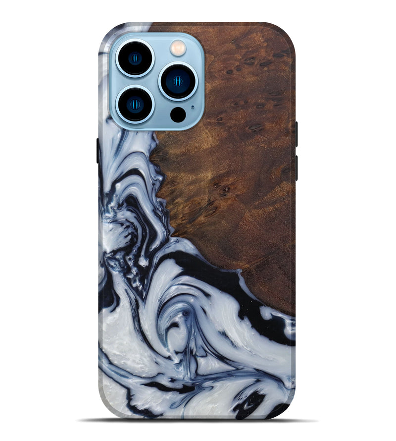 iPhone 14 Pro Max Wood+Resin Live Edge Phone Case - Arlinda (Black & White, 582834)