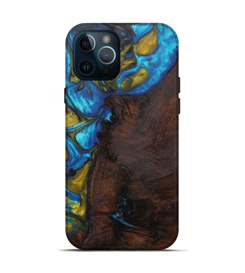 iPhone 12 Pro Wood+Resin Live Edge Phone Case - Ishaan (Teal & Gold, 610358)