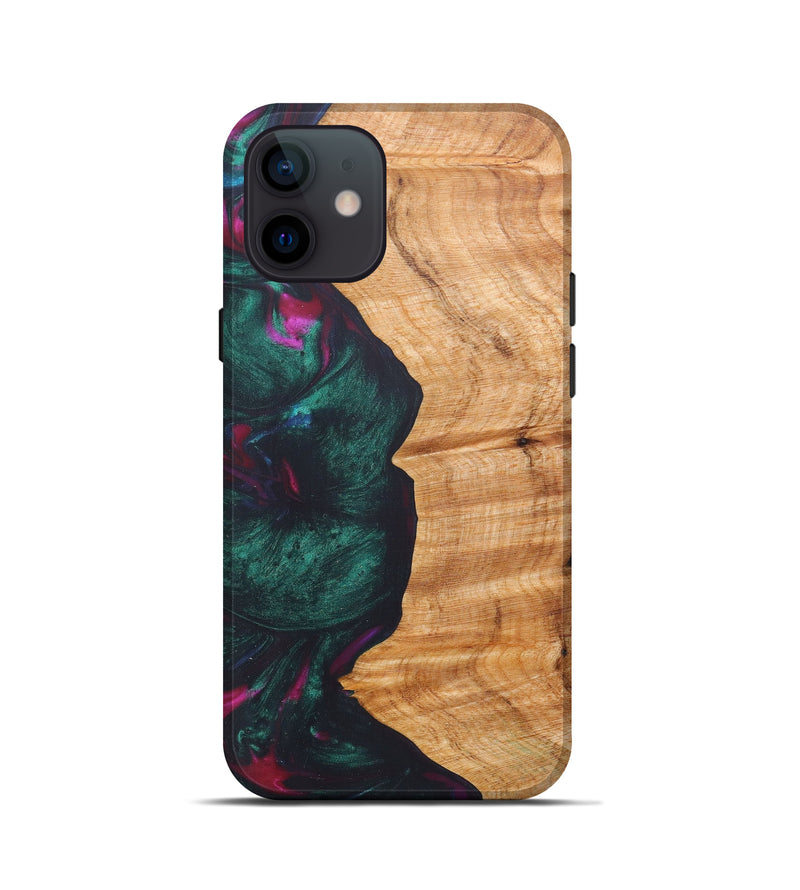 iPhone 12 mini Wood+Resin Live Edge Phone Case - Kalindi (Dark Green, 606862)