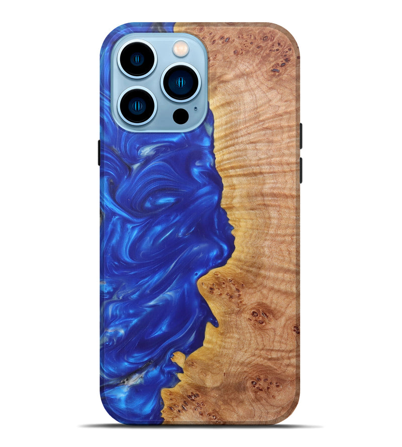 iPhone 14 Pro Max Wood+Resin Live Edge Phone Case - Vonni (Light Blue, 598599)