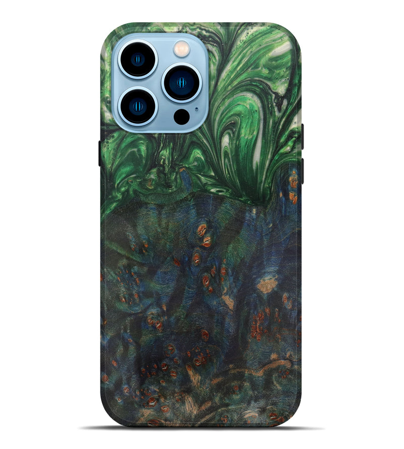 iPhone 14 Pro Max Wood+Resin Live Edge Phone Case - Karrie (Dark Green, 587066)