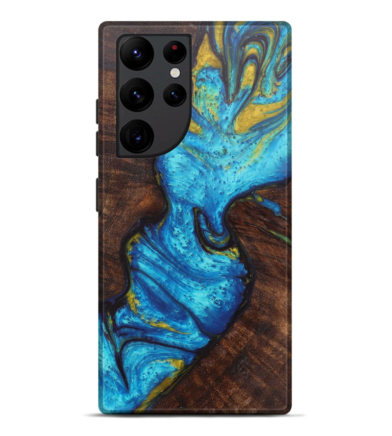 Galaxy S22 Ultra Wood+Resin Live Edge Phone Case - Yong (Teal & Gold, 604243)