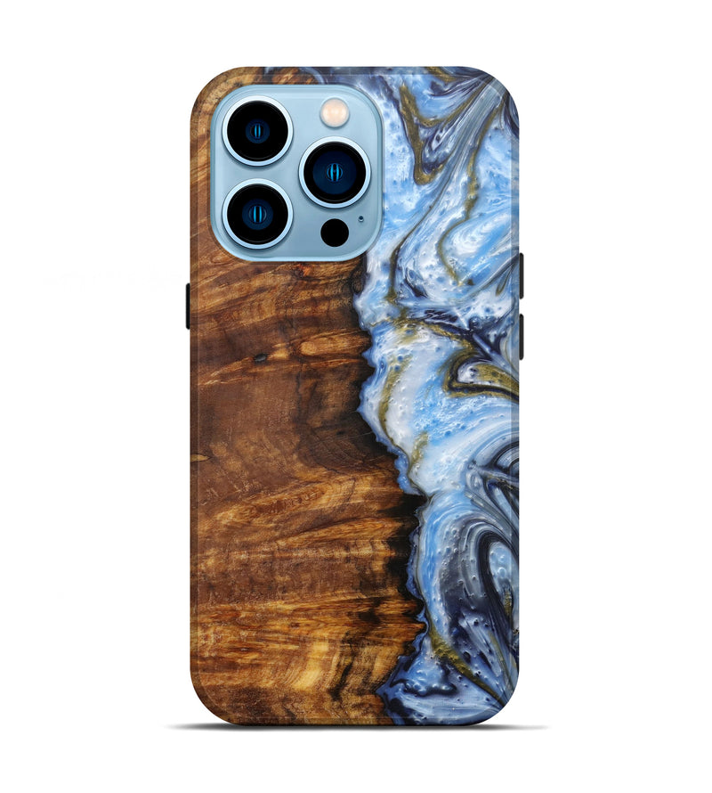 iPhone 14 Pro Wood+Resin Live Edge Phone Case - Melli (Light Blue, 599168)