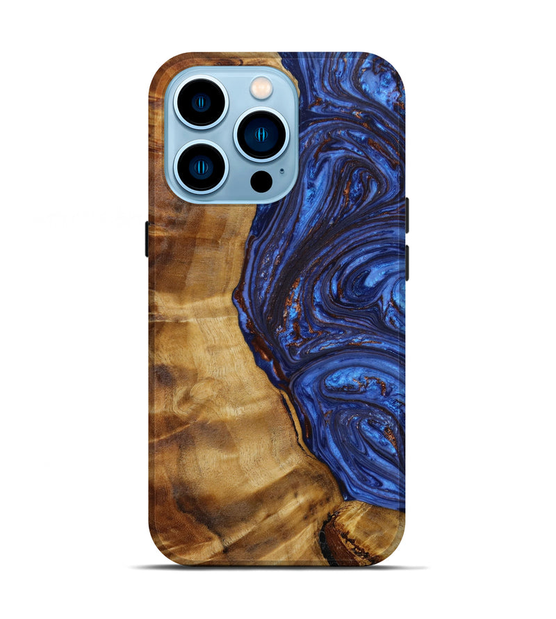iPhone 14 Pro Wood+Resin Live Edge Phone Case - Easton (Teal & Gold, 645650)