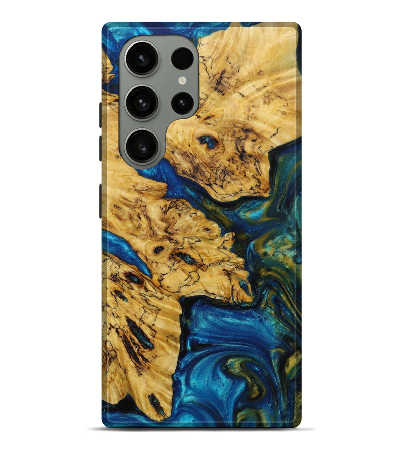 Galaxy S23 Ultra Wood+Resin Live Edge Phone Case - Noah (Teal & Gold, 642848)
