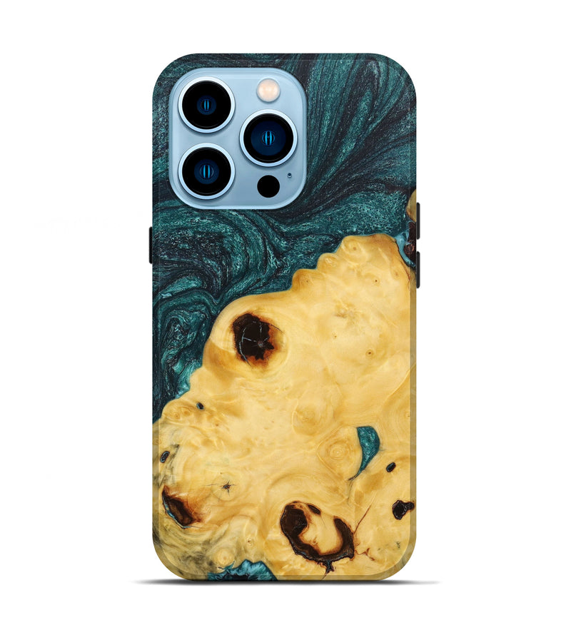 iPhone 14 Pro Wood+Resin Live Edge Phone Case - Eunice (Green, 640171)