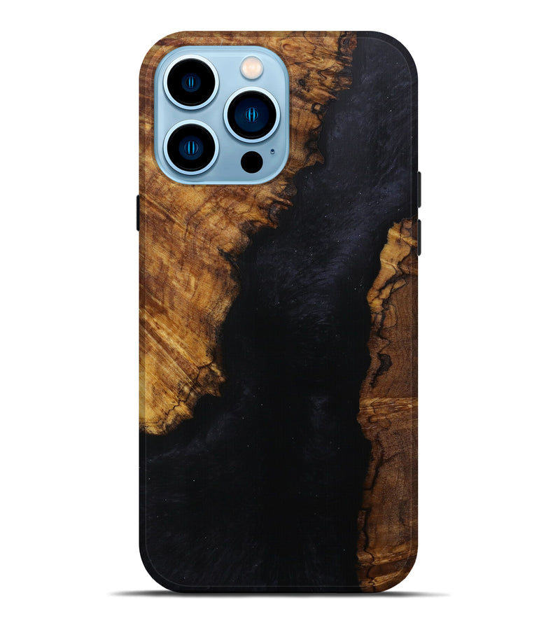 iPhone 14 Pro Max Wood+Resin Live Edge Phone Case - William (Pure Black, 596624)