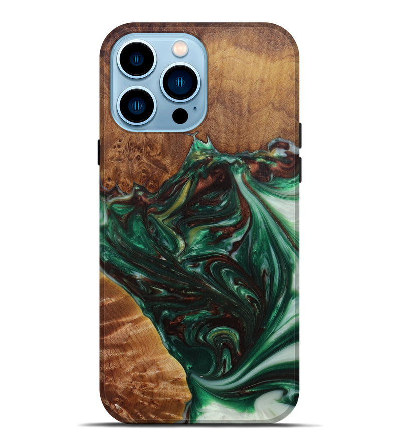 iPhone 14 Pro Max Wood+Resin Live Edge Phone Case - Lincoln (Dark Green, 582865)