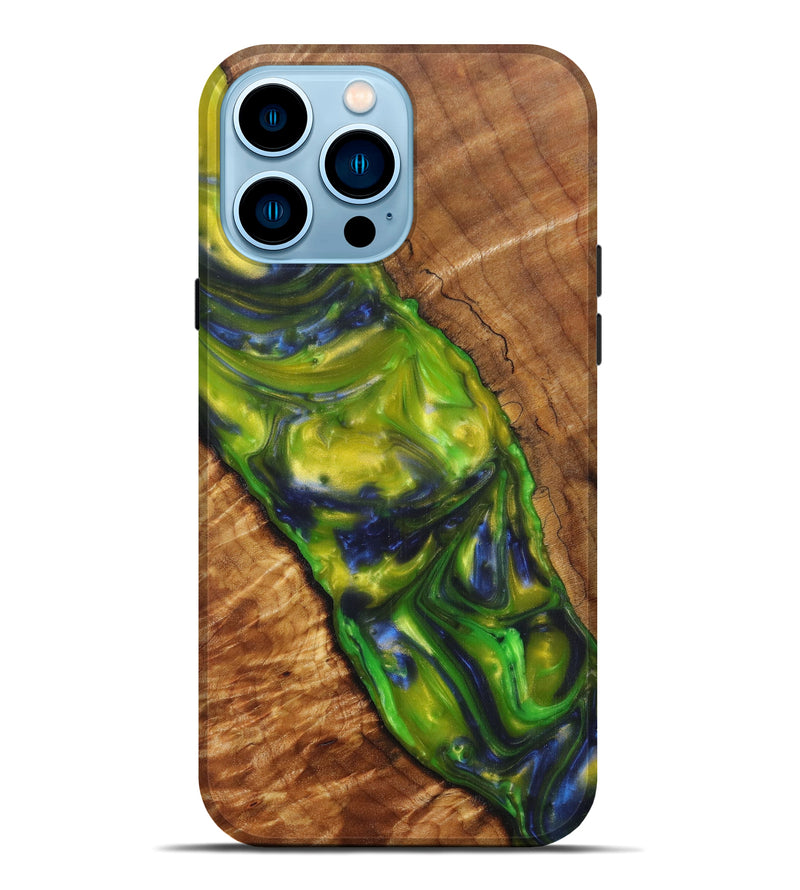 iPhone 14 Pro Max Wood+Resin Live Edge Phone Case - Kahlil (Dark Green, 616915)