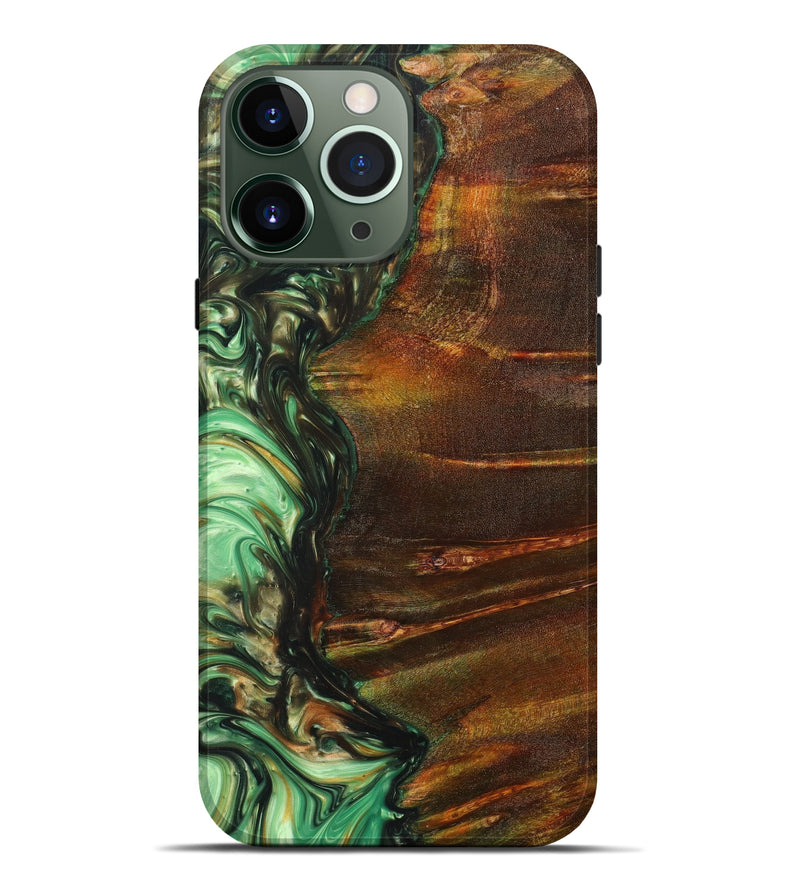 iPhone 13 Pro Max Wood+Resin Live Edge Phone Case - Dulcine (Green, 633157)