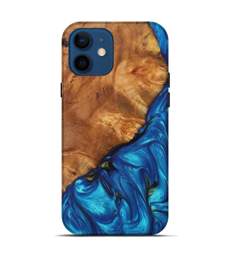 iPhone 12 Wood+Resin Live Edge Phone Case - Devin (Teal & Gold, 629562)