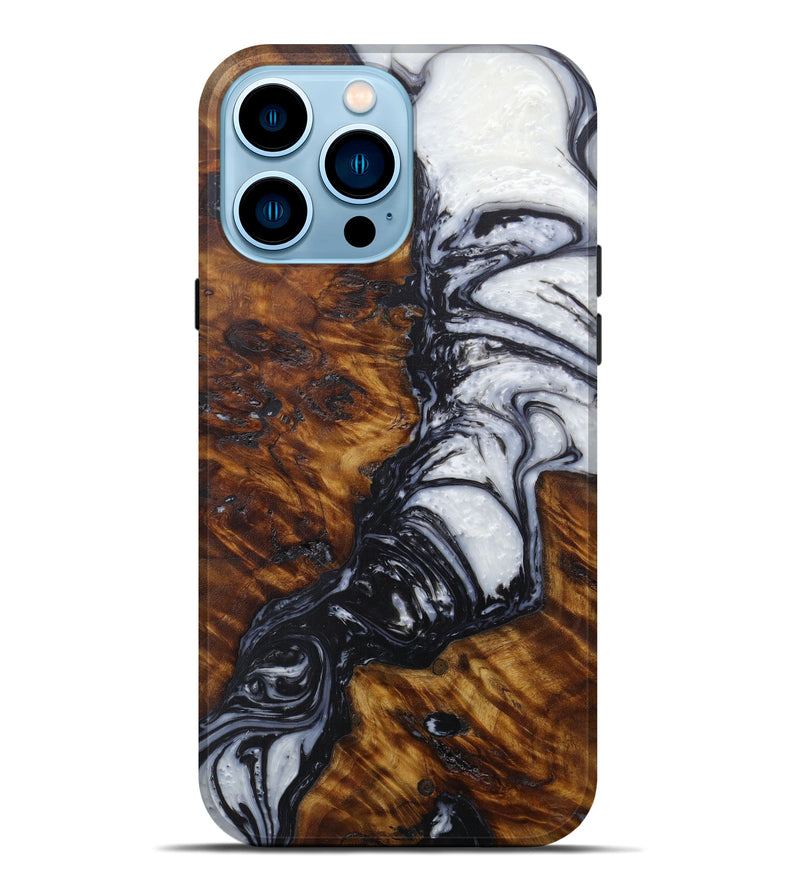 iPhone 14 Pro Max Wood+Resin Live Edge Phone Case - Diahann (Black & White, 591779)