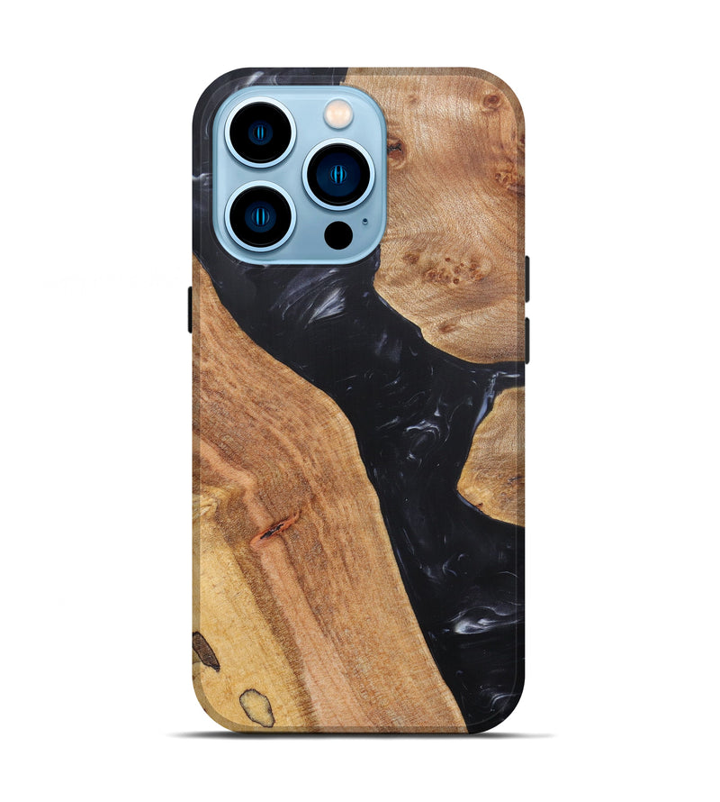 iPhone 14 Pro Wood+Resin Live Edge Phone Case - Alex (Pure Black, 616830)
