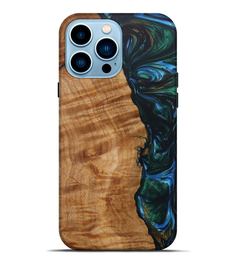 iPhone 14 Pro Max Wood+Resin Live Edge Phone Case - Donovan (Dark Green, 619507)