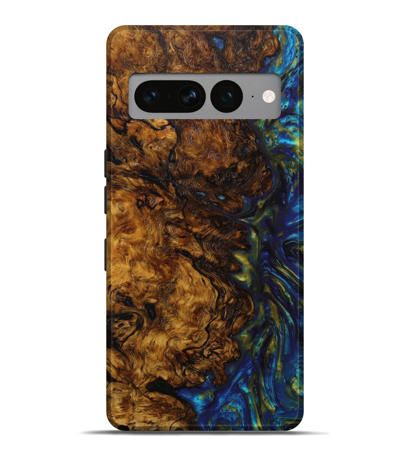 Pixel 7 Pro Wood+Resin Live Edge Phone Case - Adeline (Teal & Gold, 641210)