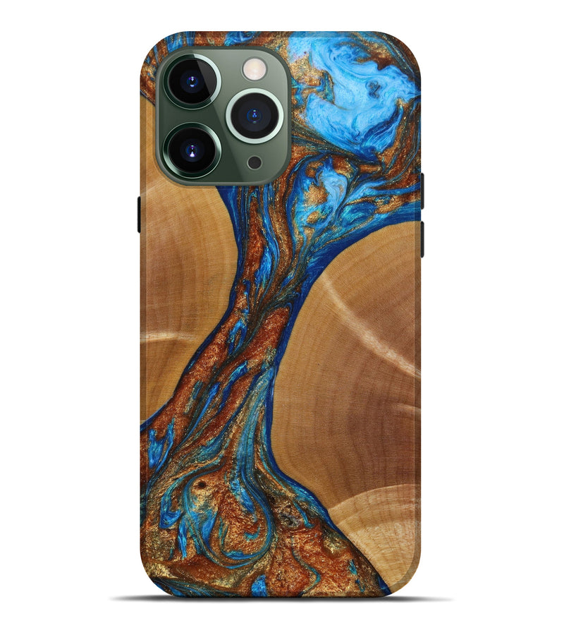iPhone 13 Pro Max Wood+Resin Live Edge Phone Case - Gail (Teal & Gold, 646906)