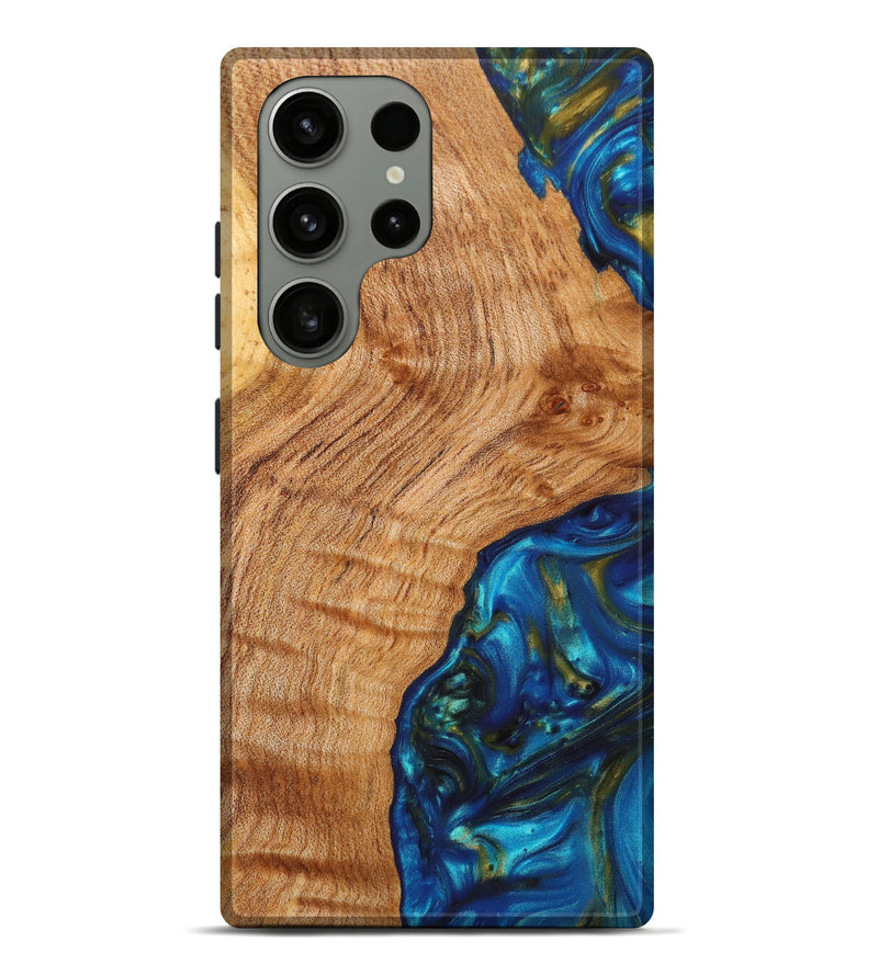 Galaxy S23 Ultra Wood+Resin Live Edge Phone Case - Giulia (Teal & Gold, 633134)