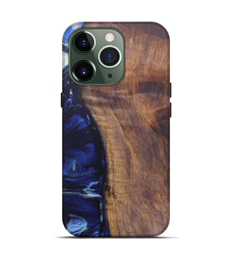 iPhone 13 Pro Wood+Resin Live Edge Phone Case - Nerita (Dark Blue, 598615)
