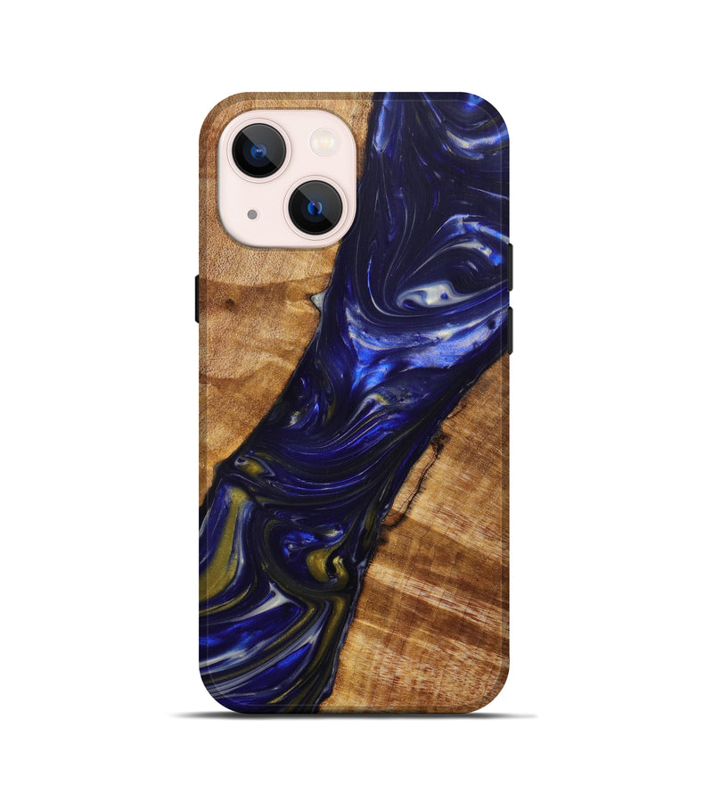 iPhone 13 mini Wood+Resin Live Edge Phone Case - Hope (Blue, 638538)