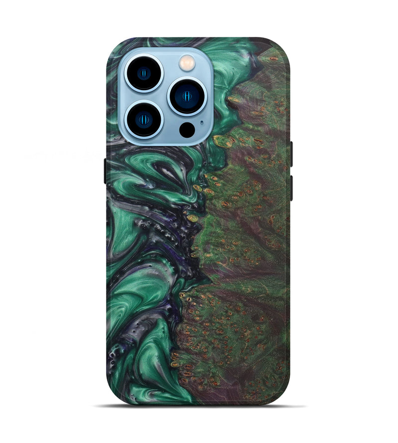 iPhone 14 Pro Wood+Resin Live Edge Phone Case - Aideen (Dark Green, 588659)