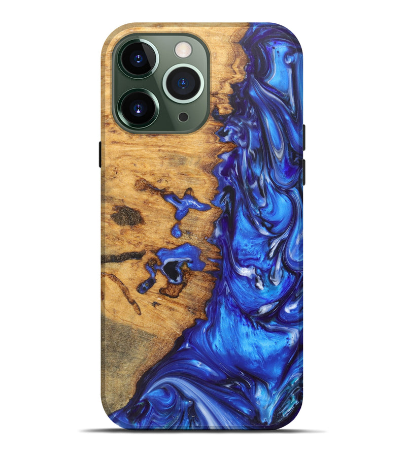 iPhone 13 Pro Max Wood+Resin Live Edge Phone Case - Francene (Light Blue, 605559)