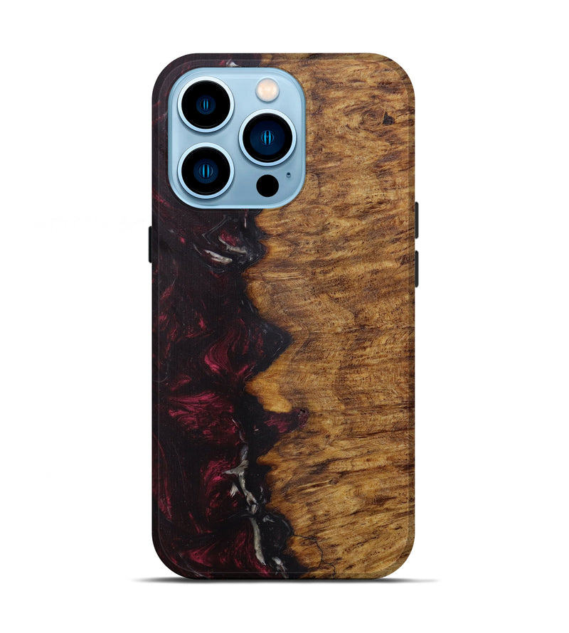 iPhone 14 Pro Wood+Resin Live Edge Phone Case - Nuno (Dark Red, 594204)