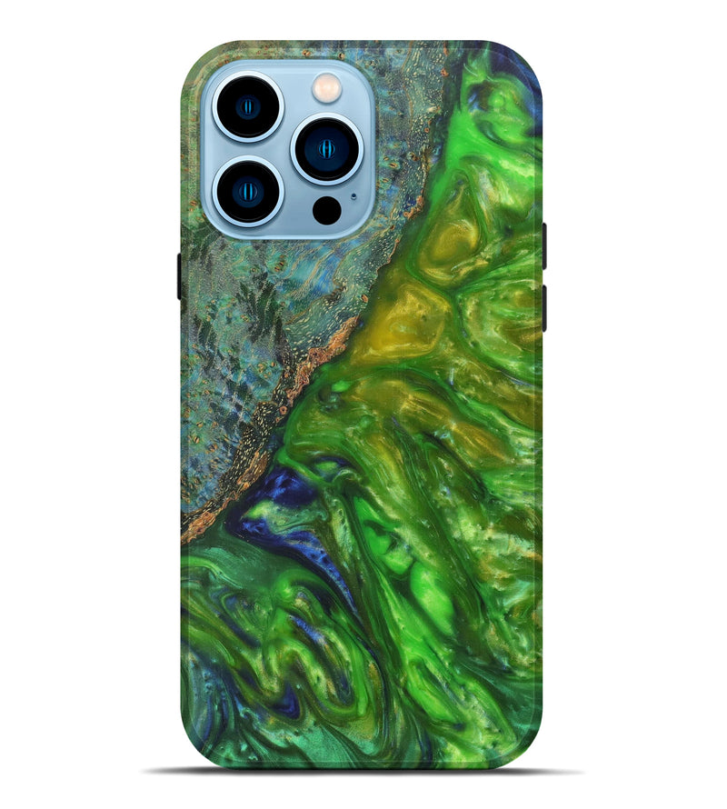 iPhone 14 Pro Max Wood+Resin Live Edge Phone Case - Mariam (Dark Green, 616660)