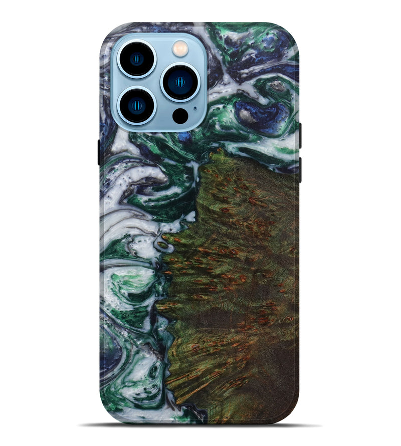 iPhone 14 Pro Max Wood+Resin Live Edge Phone Case - Muriel (Dark Green, 582839)