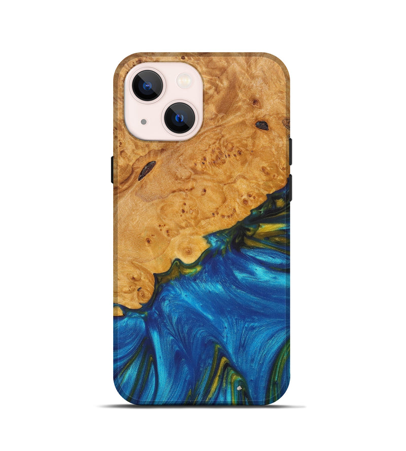 iPhone 13 mini Wood+Resin Live Edge Phone Case - Adelaide (Teal & Gold, 628666)