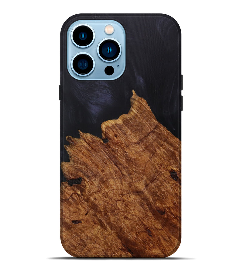 iPhone 14 Pro Max Wood+Resin Live Edge Phone Case - Evangelina (Pure Black, 613918)
