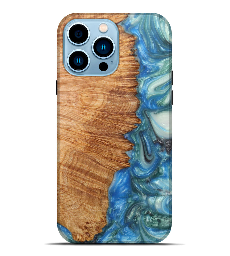 iPhone 14 Pro Max Wood+Resin Live Edge Phone Case - Masahiro (Light Blue, 600182)