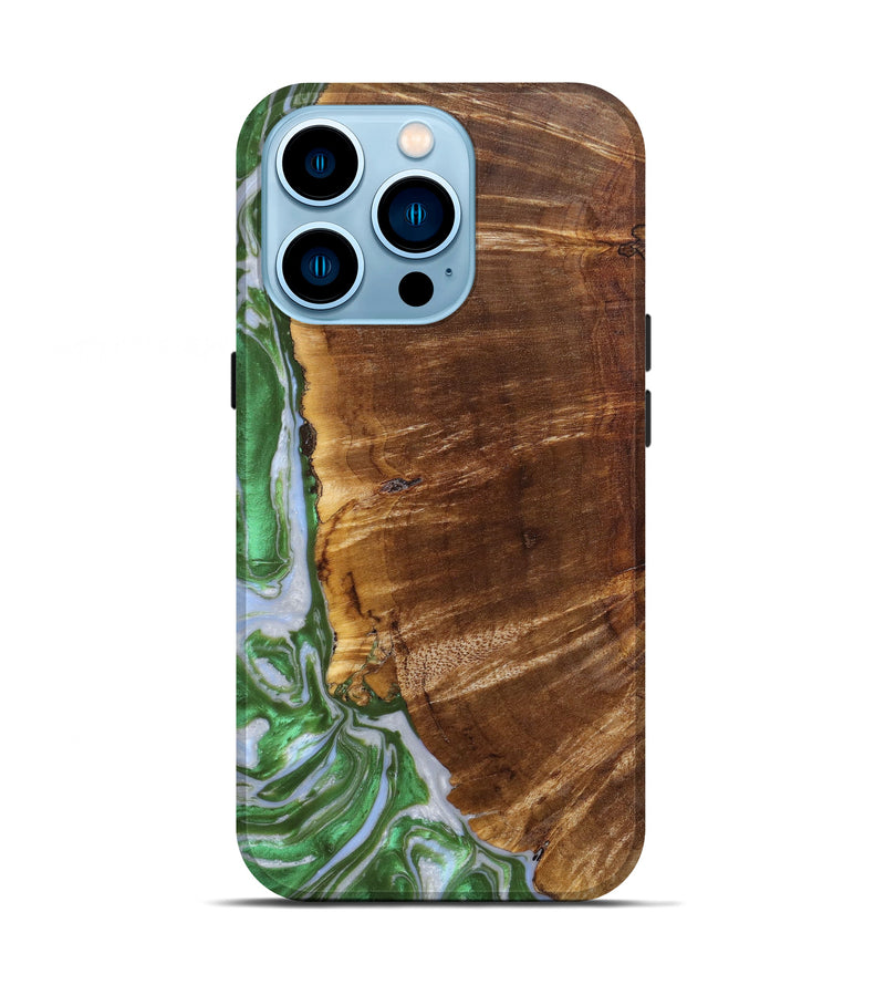iPhone 14 Pro Wood+Resin Live Edge Phone Case - Mia (Green, 637522)