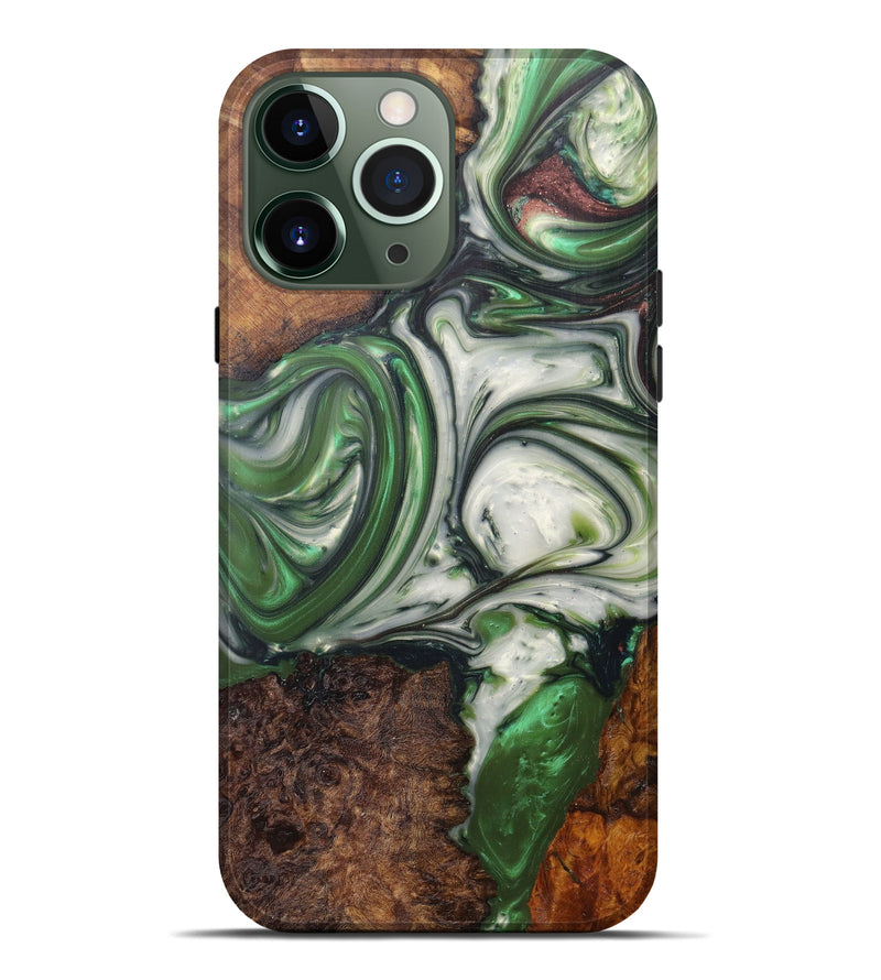 iPhone 13 Pro Max Wood+Resin Live Edge Phone Case - Rakesh (Dark Green, 607125)
